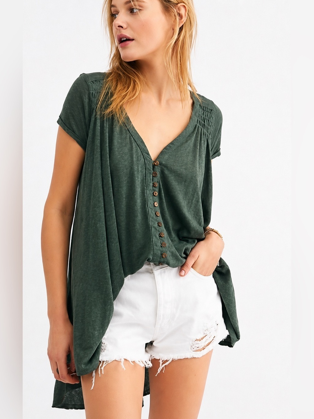 Free People Highland linen blend high low top, XS